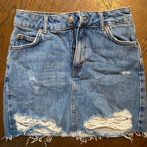 Topshop Distressed Denim Skirt